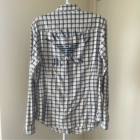 Armani Jeans Long Sleeve Snap Button Plaid Logo Print Shirt Size XL - Picture 1 of 12